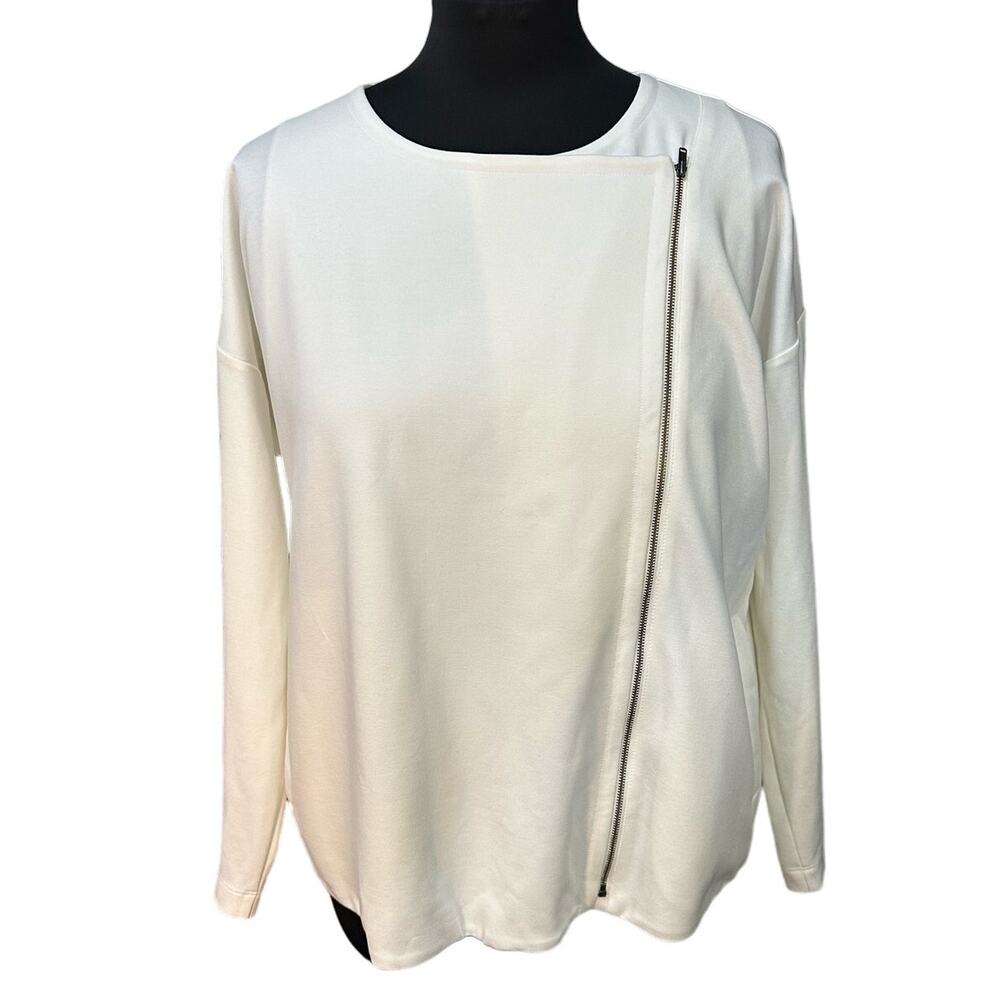Eileen Fisher Asymmetrical Zip Jacket Womens XL White Minimalist Ponte - Picture 2 of 8